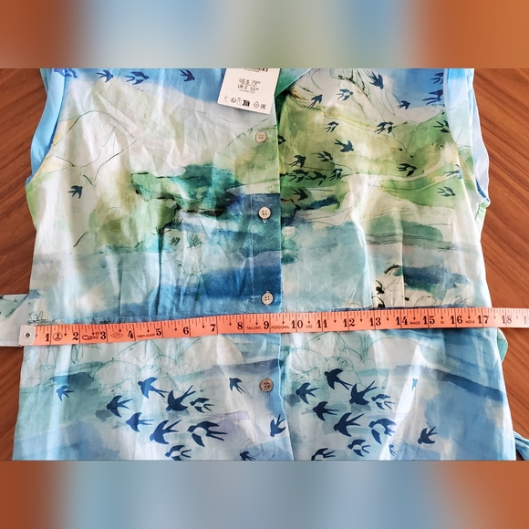 Zara Japanese Nature Watercolor Bird Print belted Midi Shirt Dress NWT 2183/014 - Picture 6 of 11